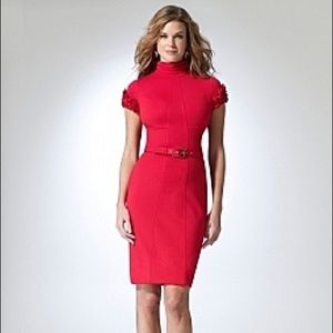 EUC Cache Ruffle Shoulder Dress in Red Size 2